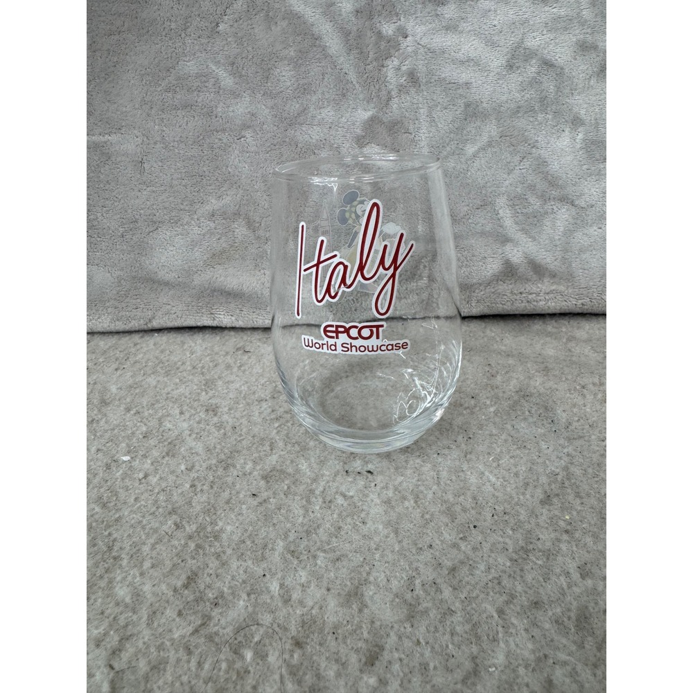 Disney Epcot World Showcase Italy Minnie Mouse Stemless Wine Glass Clear 4.5in